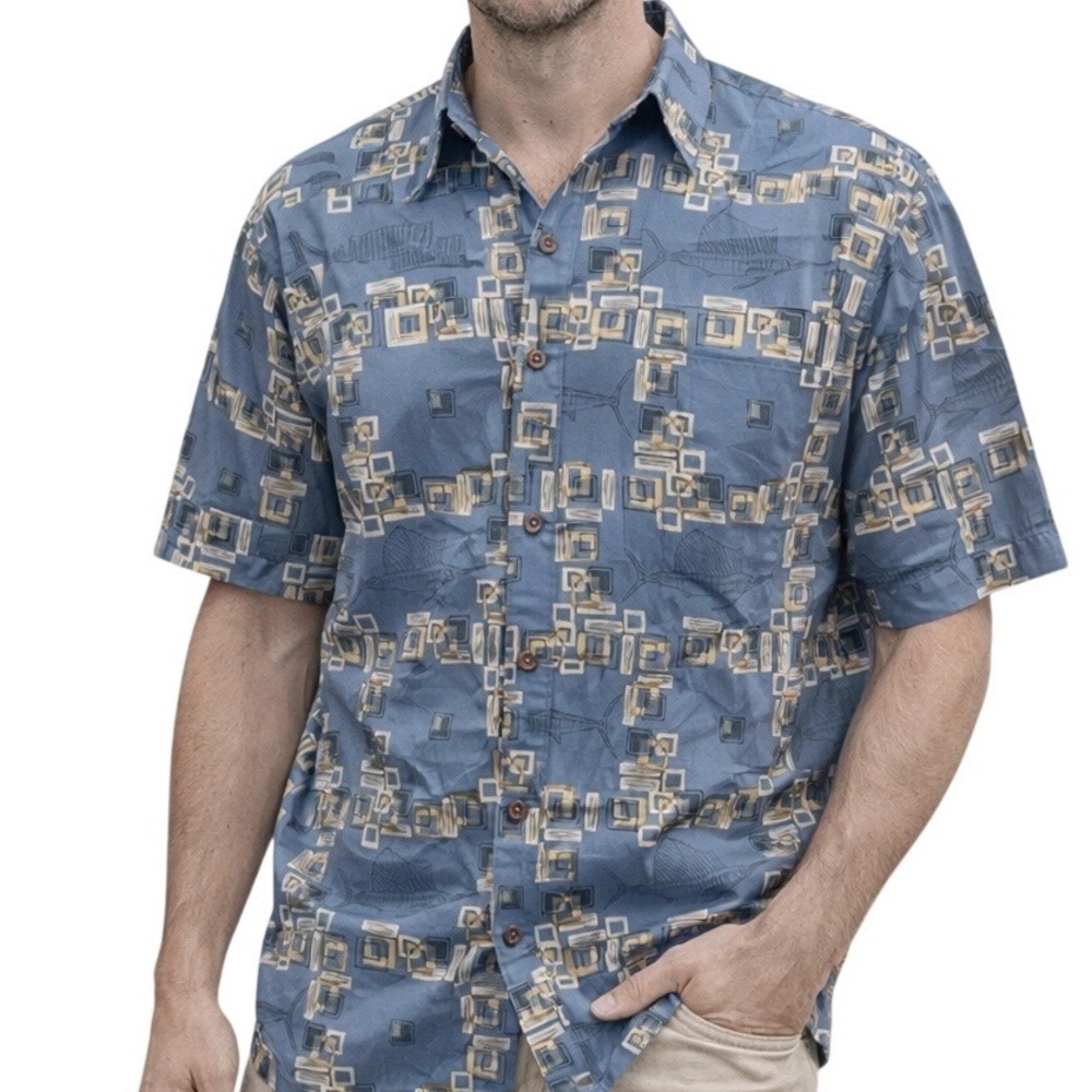 Aftco Bluewater Men's Fishing Collared Short Sleeve Button Down MCM Shirt Sz XL‎